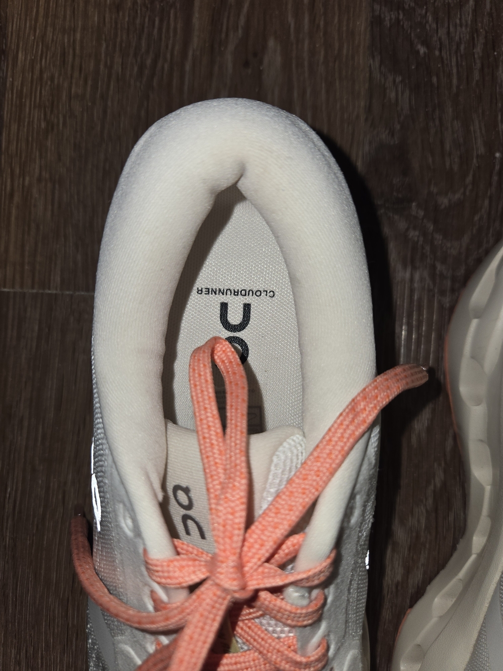 On Cloudrunner Women's Athletic Sneakers in White with Coral Laces - Picture 5 of 8
